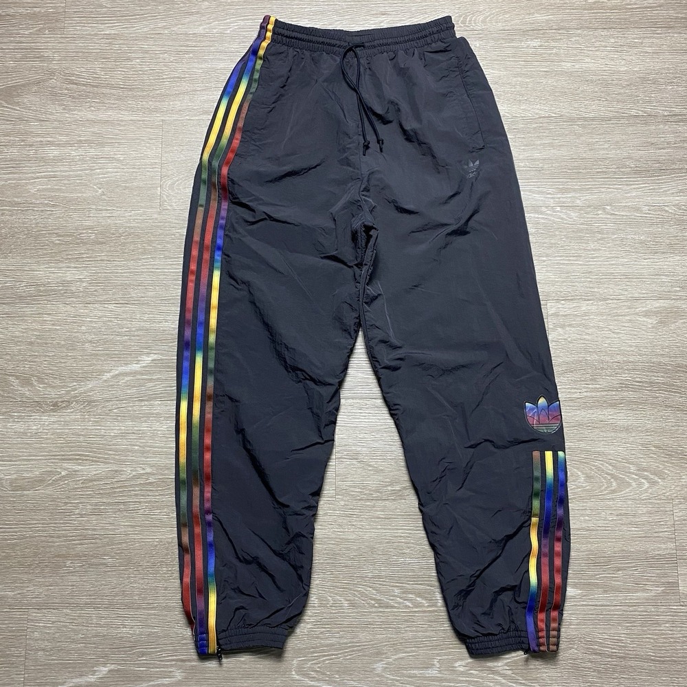 Adidas Originals Women's Adicolor Rainbow Stripe Track Pants Black Size S Nylon